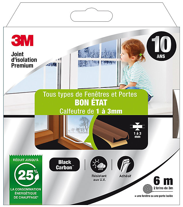 Joint adhésif porte et fenêtre bon état 3M Premium 1 à 3 mm marron L.6 m