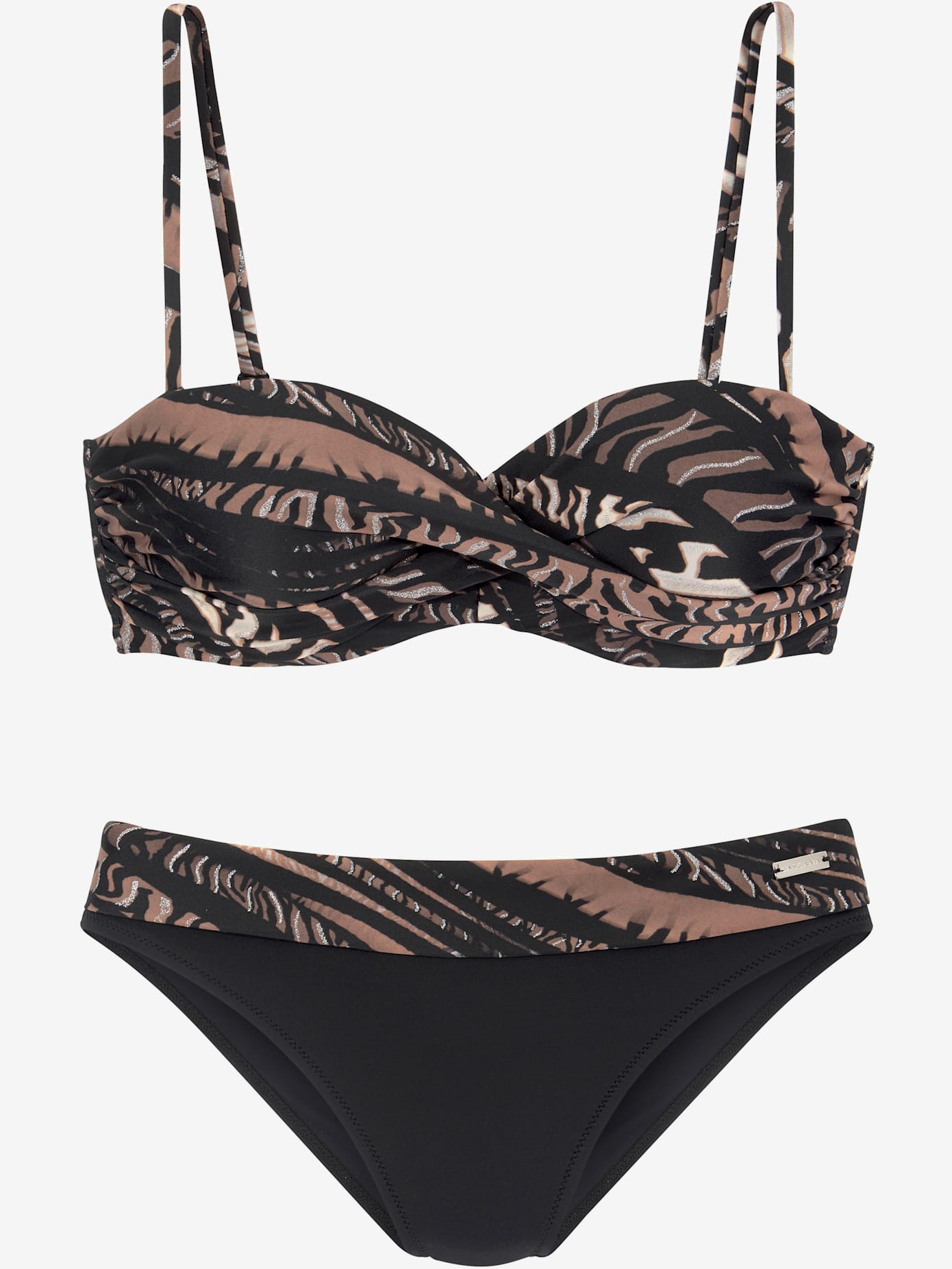 Maillot de bain bandeau à armatures imprimé, effet de couleur différent pour chaque pièce