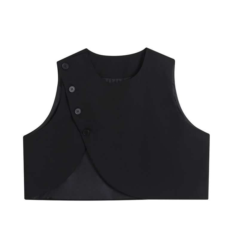 Adotuastic - Ronde hals, effen, asymmetrisch cropped vest met knopen