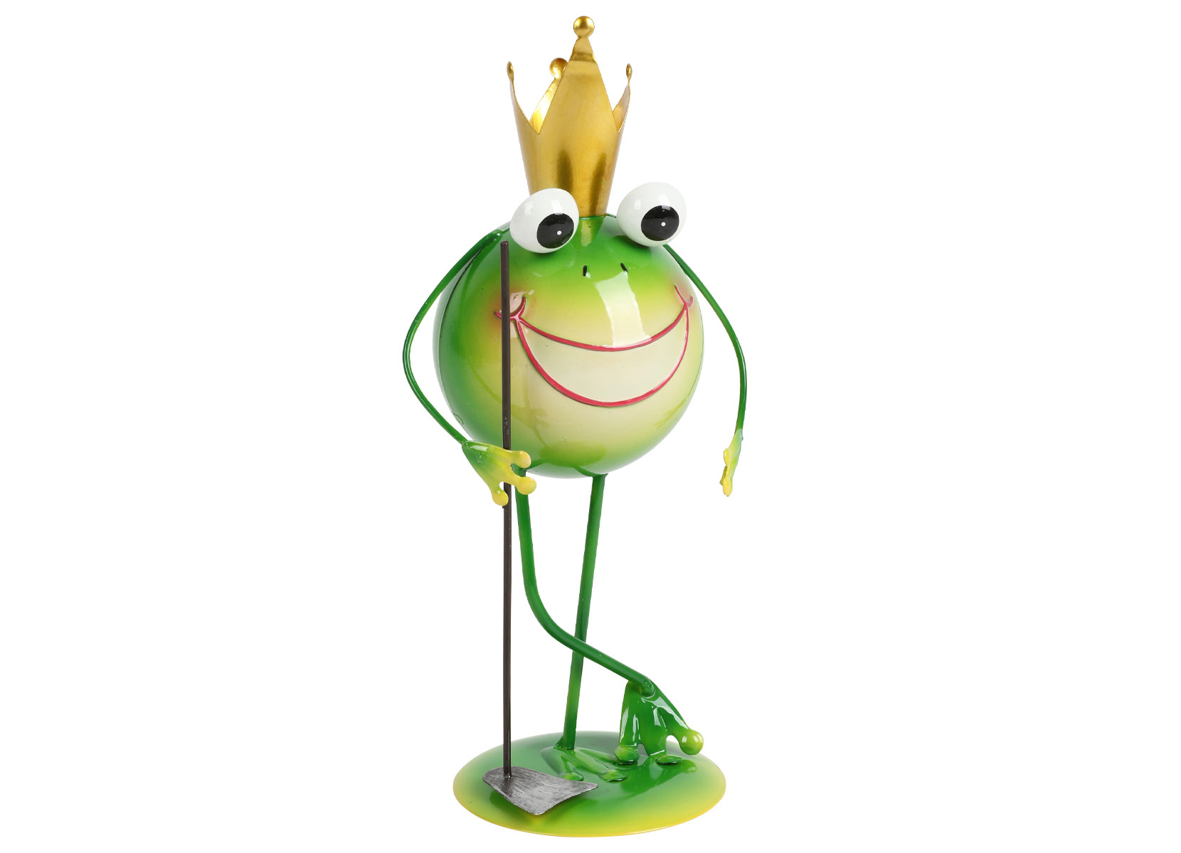 Metallfrosch stehend mit Gartenwerkzeug 28,5cm
