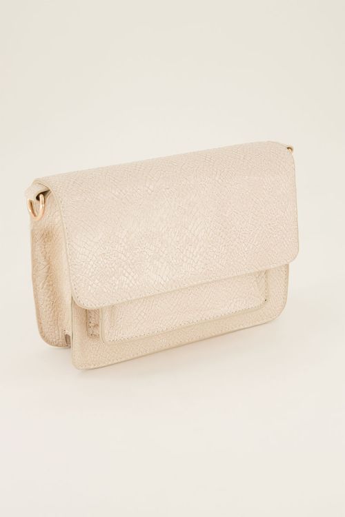 Beige schoudertas met croco design