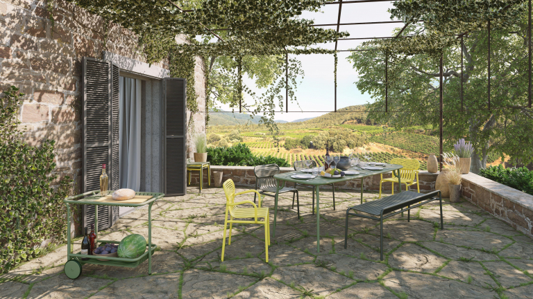 Petite Friture Week-end tuinbank zonder rugleuning blauw