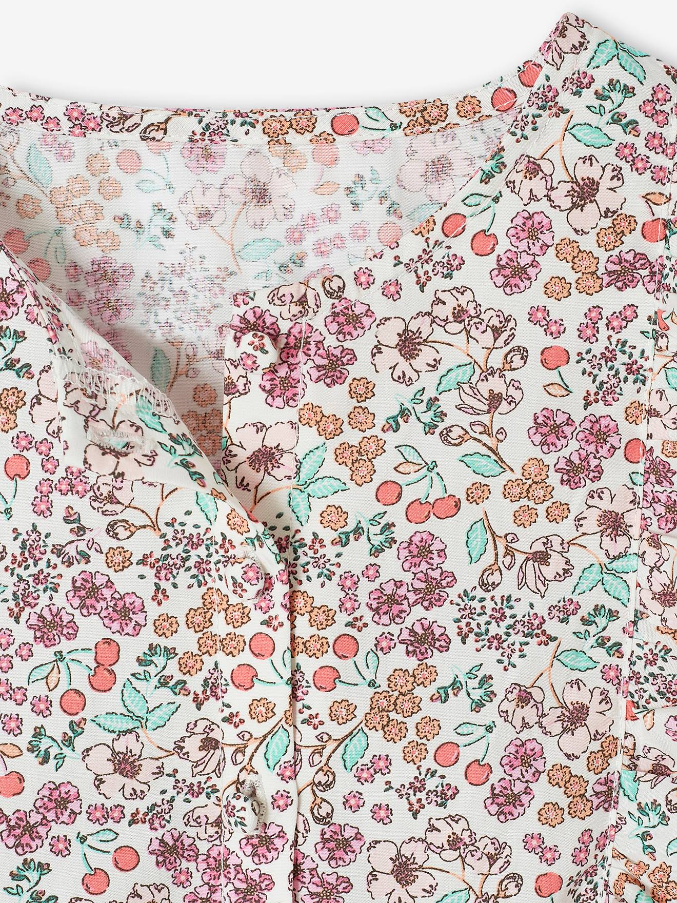 Macacão floral com babados, para menina, branco-creme