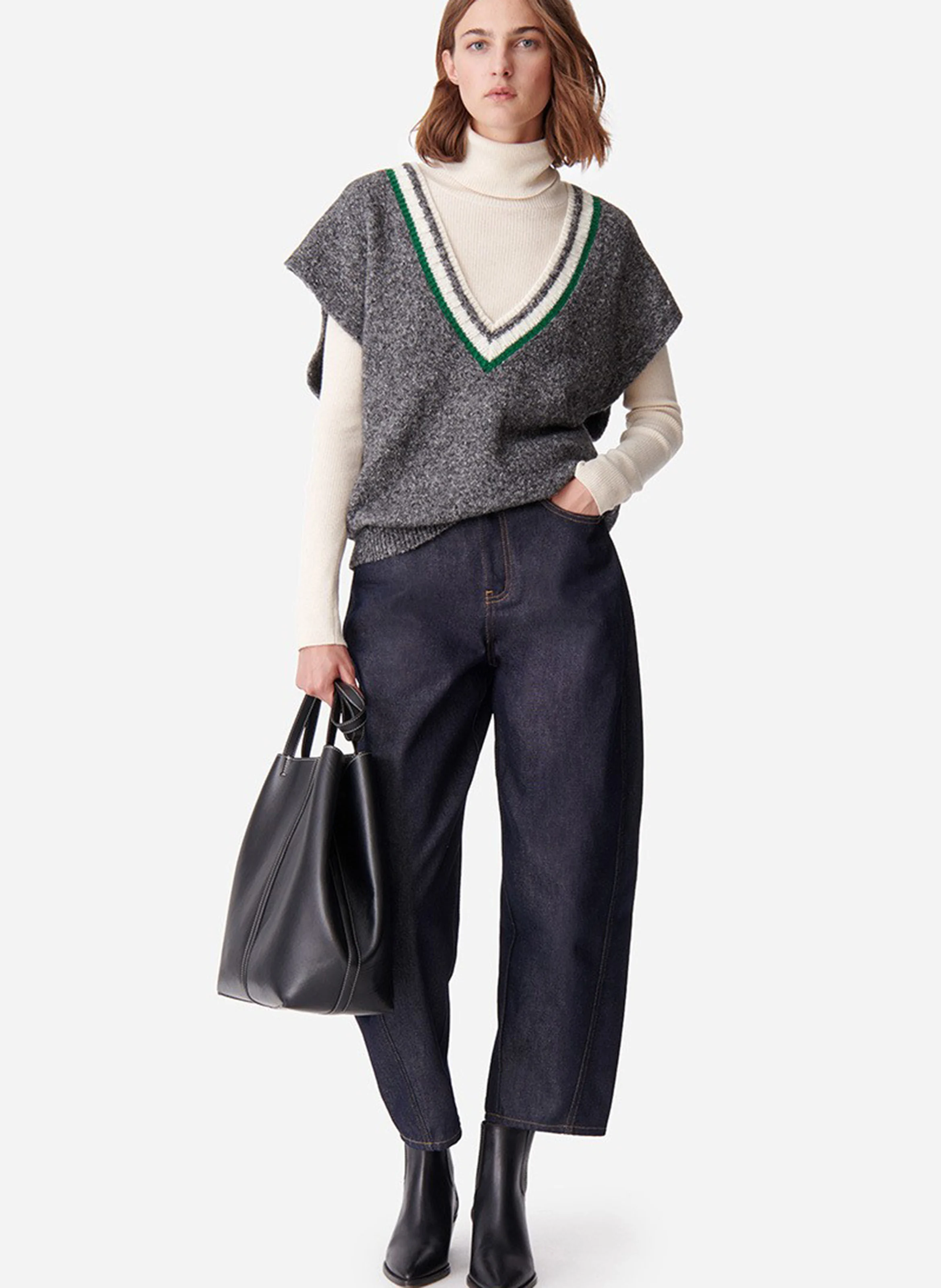 DALOBA - Pull manches courtes en laine et coton mélangés | Gris