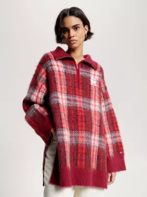 Suéter TH Monogram Tartan Check com meio zíper