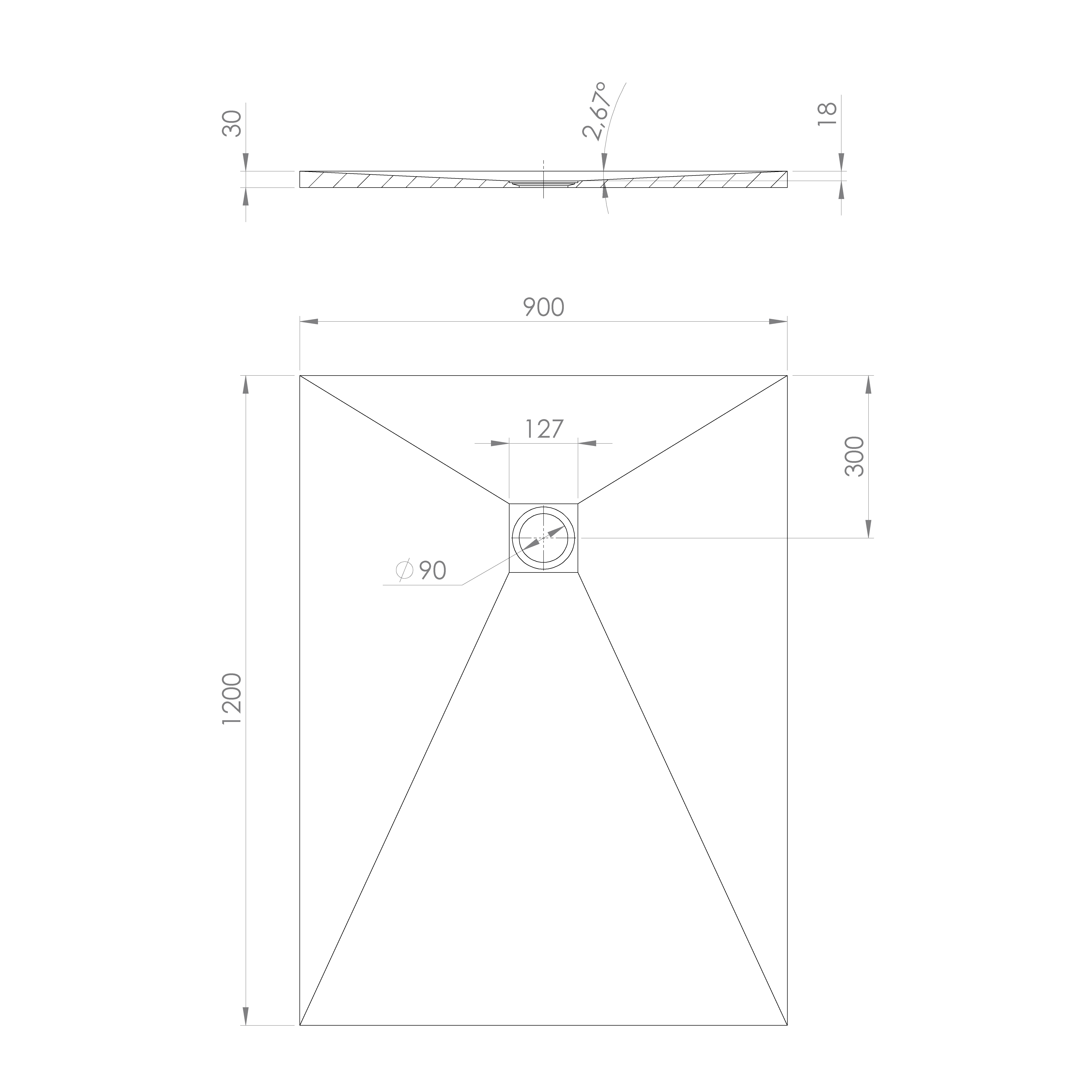 Polysan Treneca douchebak 120x90cm grijs mat