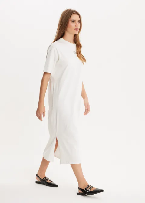 Maxi t-shirt jurk met tekst print off-white (WIT.O)