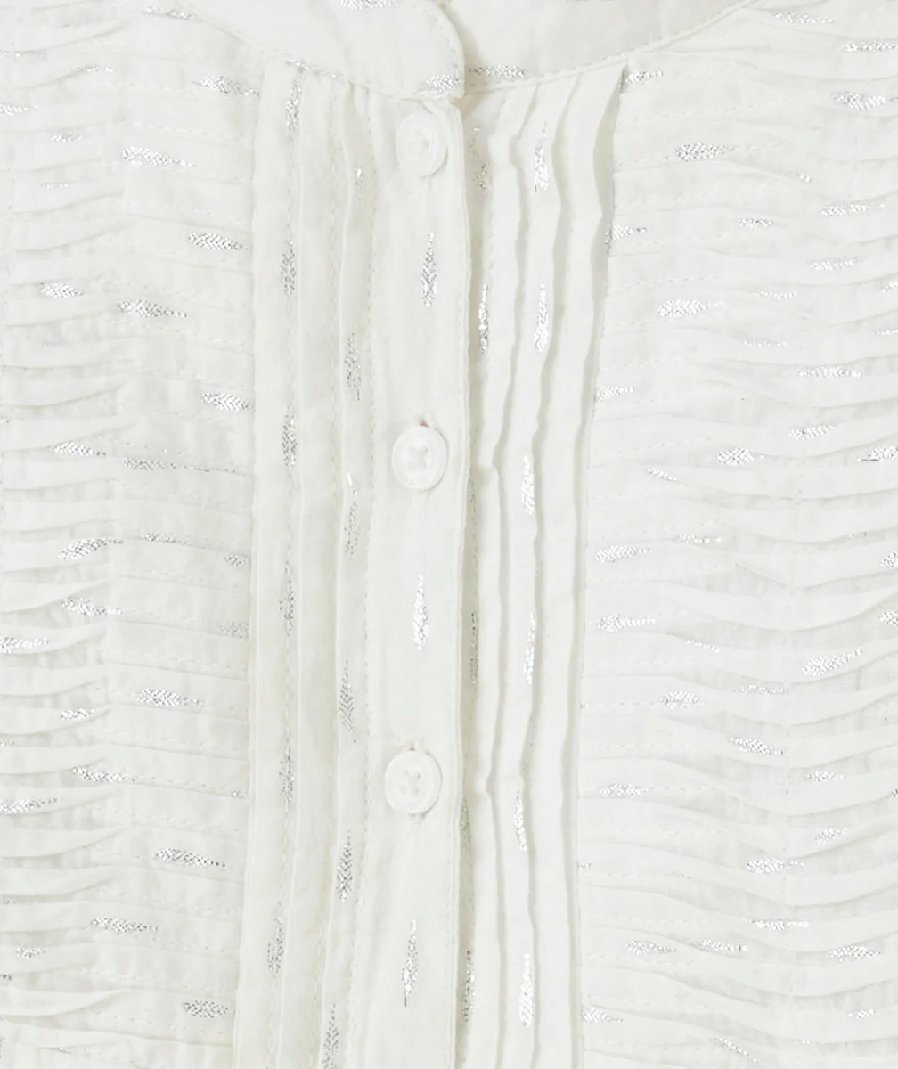robe manches courtes fille blanche avec détails couleur argentée