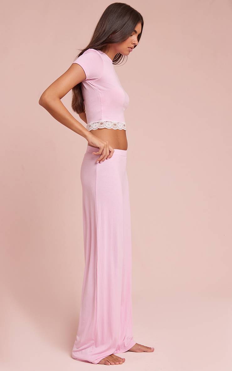 Rose Bébé Ensemble Pyjama Long En Jersey Avec Finitions En Dentelle