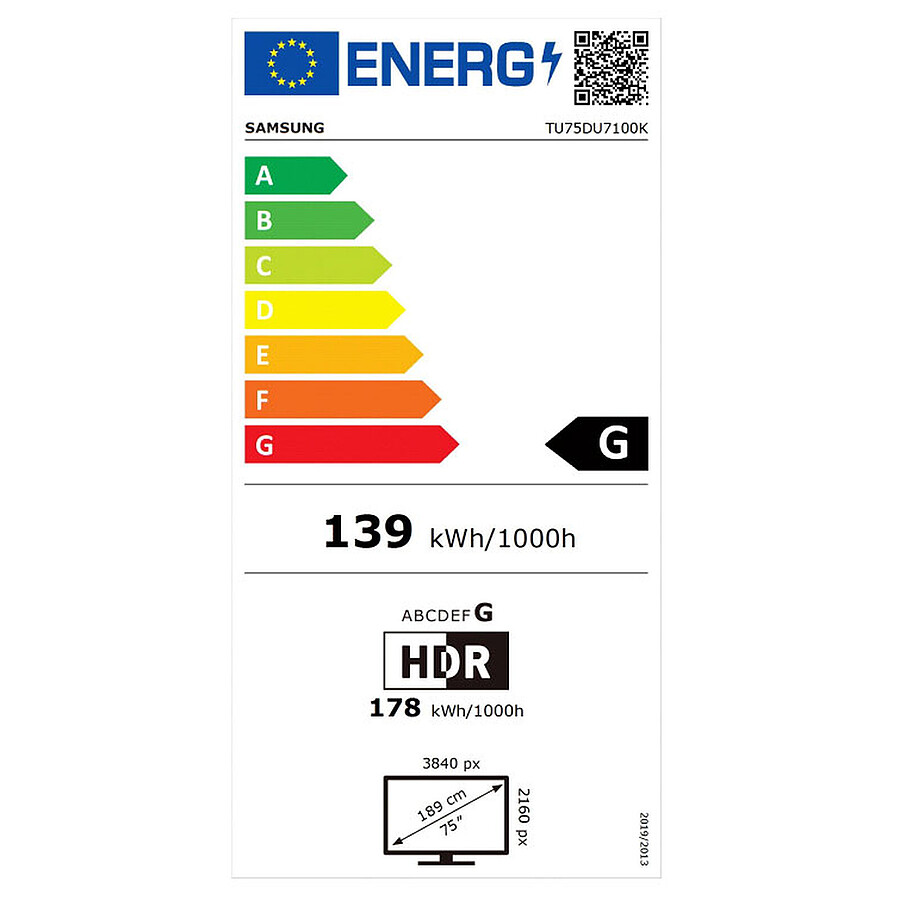 SAMSUNG TU75DU7100K - TV LED 4K UHD HDR - 190 cm