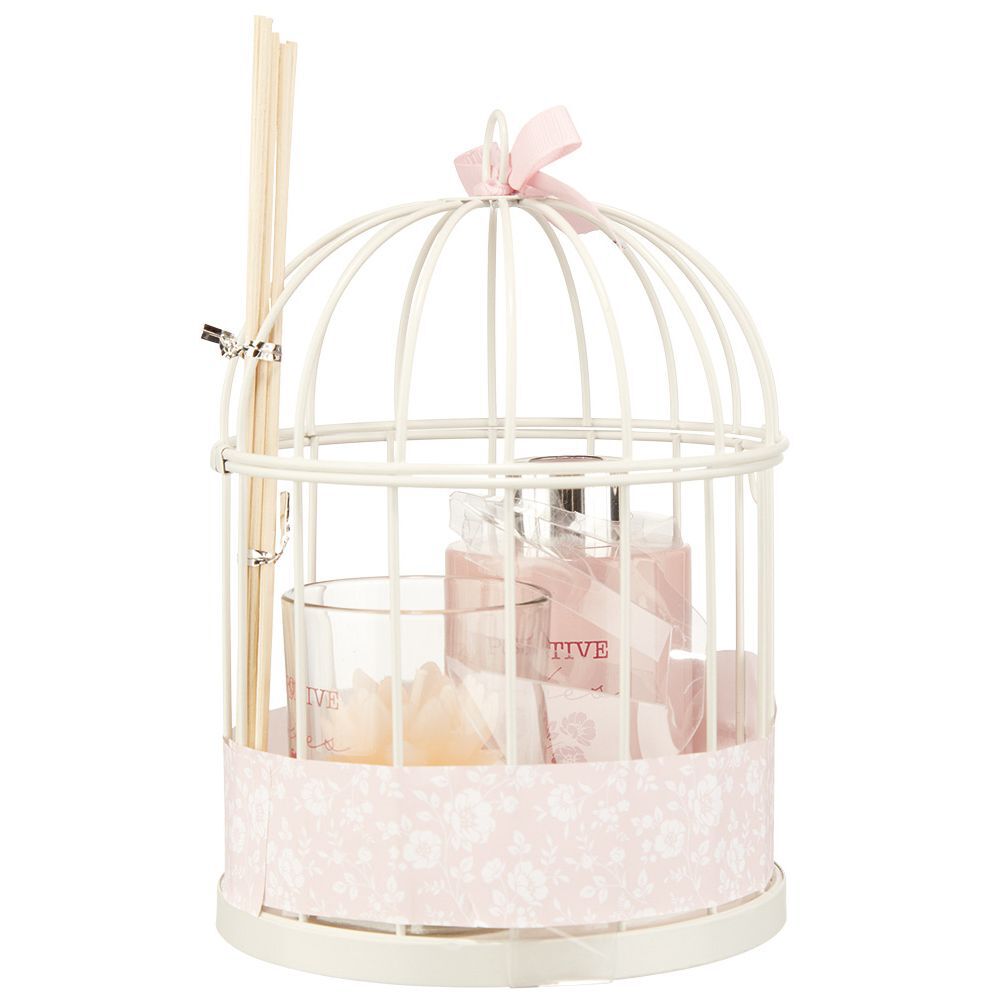 Bougie et diffuseur senteur rose dans cage à oiseau