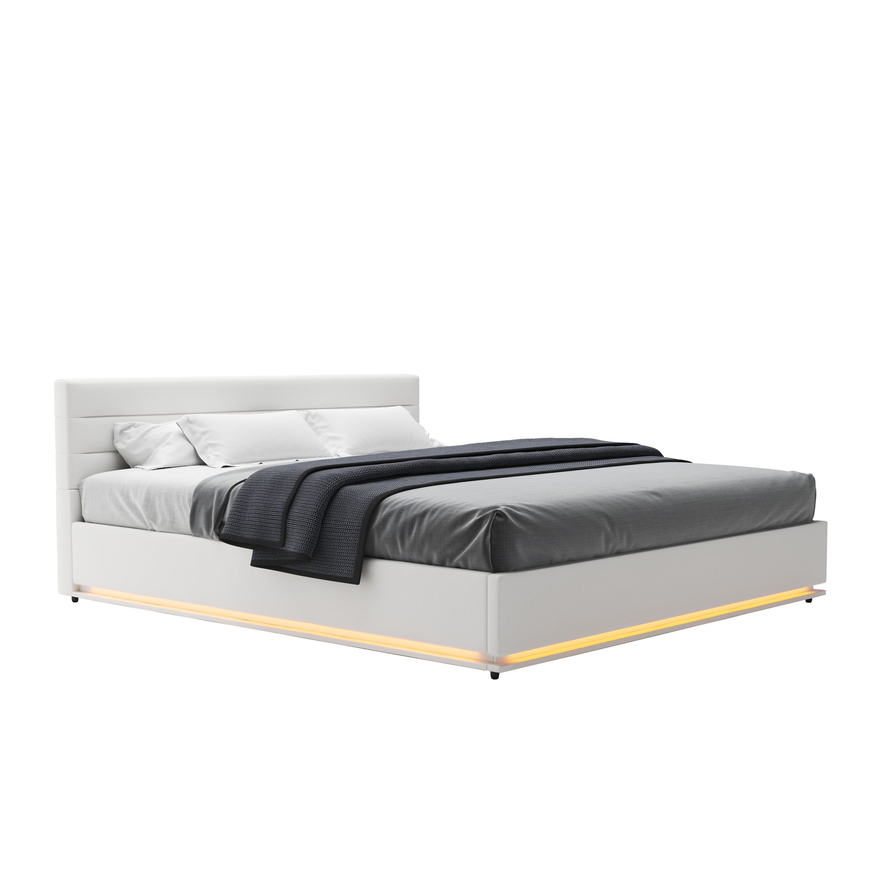 Lederbett LED STARDUST 180 x 200 cm weiss