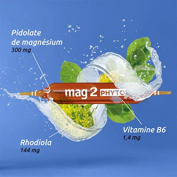 Suplemento alimentar Mag2 Phyto Relax, magnésio e vitamina B6, relaxante do estresse, 30 ampolas.