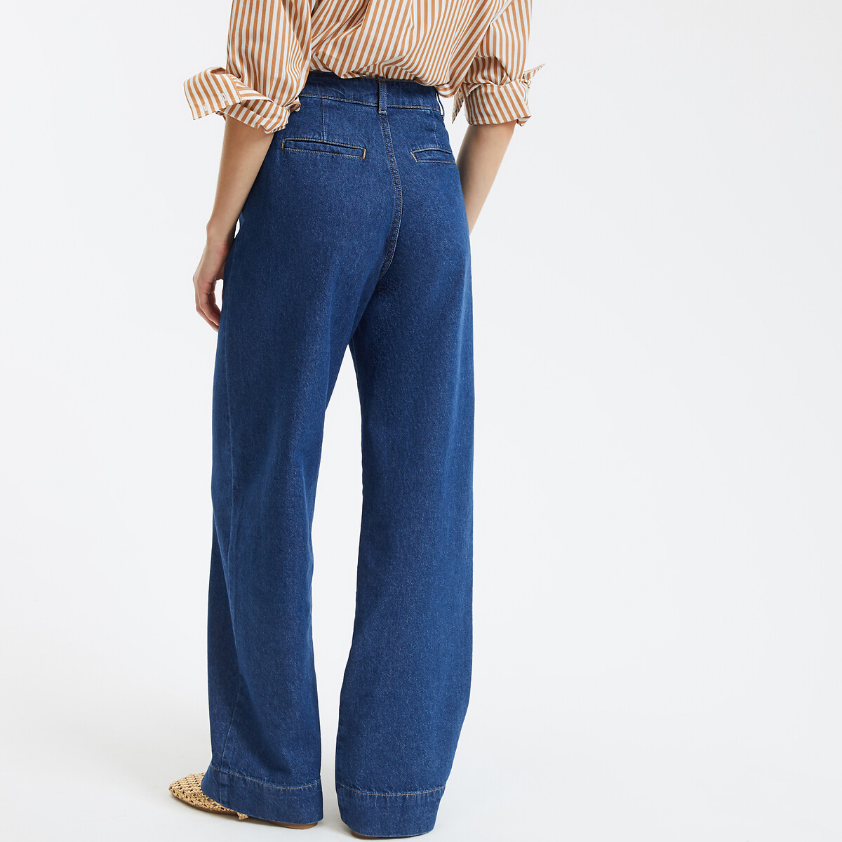COLEÇÕES LA REDOUTE<br>Calça jeans de perna larga, detalhes de costura, cintura alta