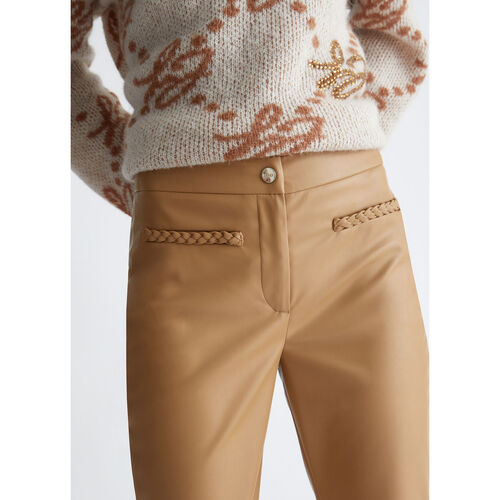 Liu Jo - Pantalón de pata de elefante de tejido revestido Beige