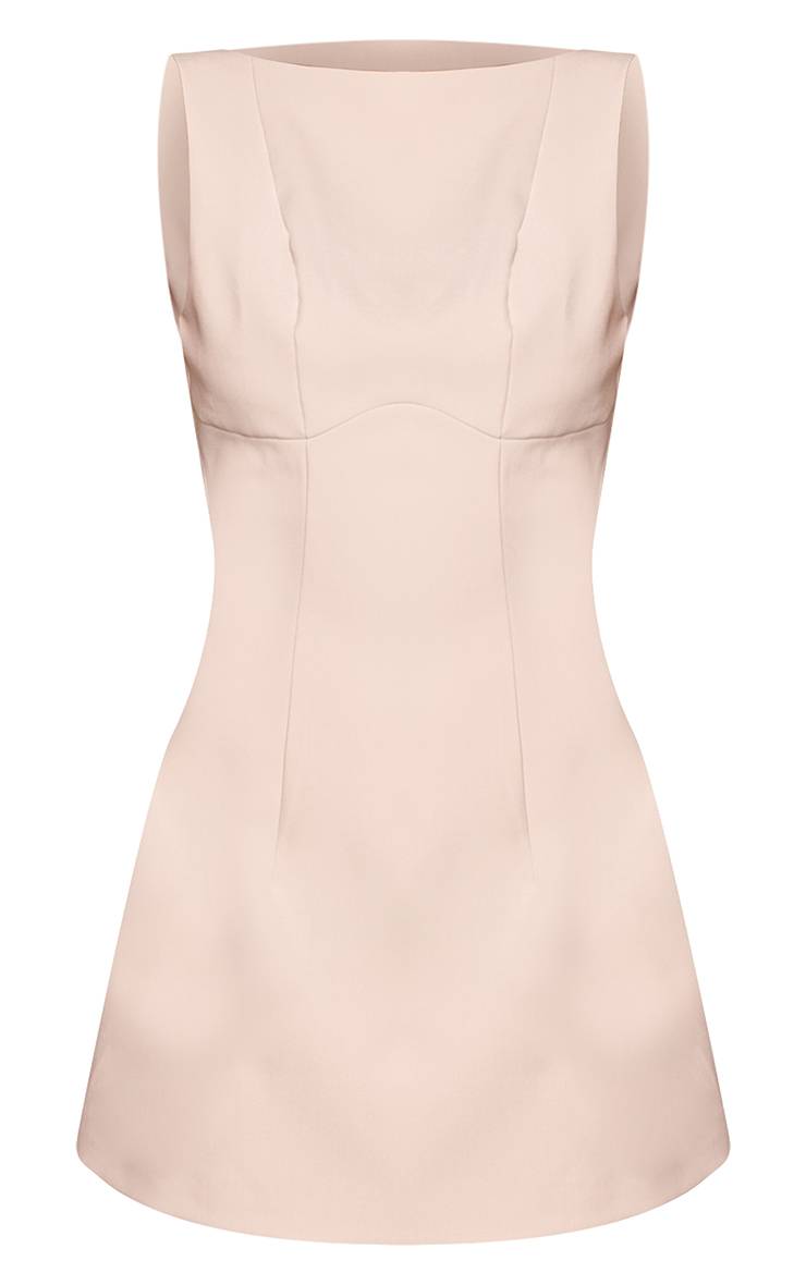 Gris Pierre Robe Courte Tissée À Encolure Bateau Avec Détail Dos Nu