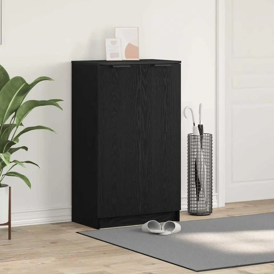 vidaXL - Schoenenkast met 2 deuren - Zwart eiken - Bewerkt hout - 59x35x100 cm