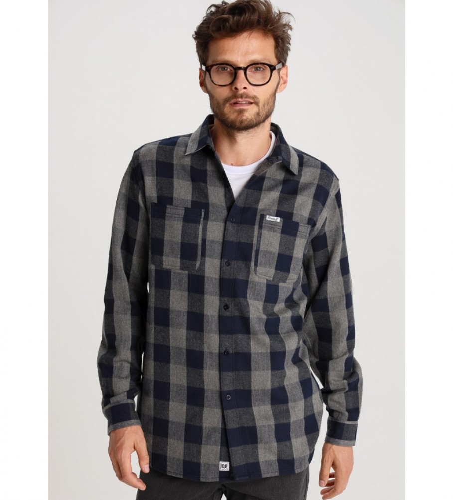 Camisa xadrez de flanela Bendorff, azul e cinza.