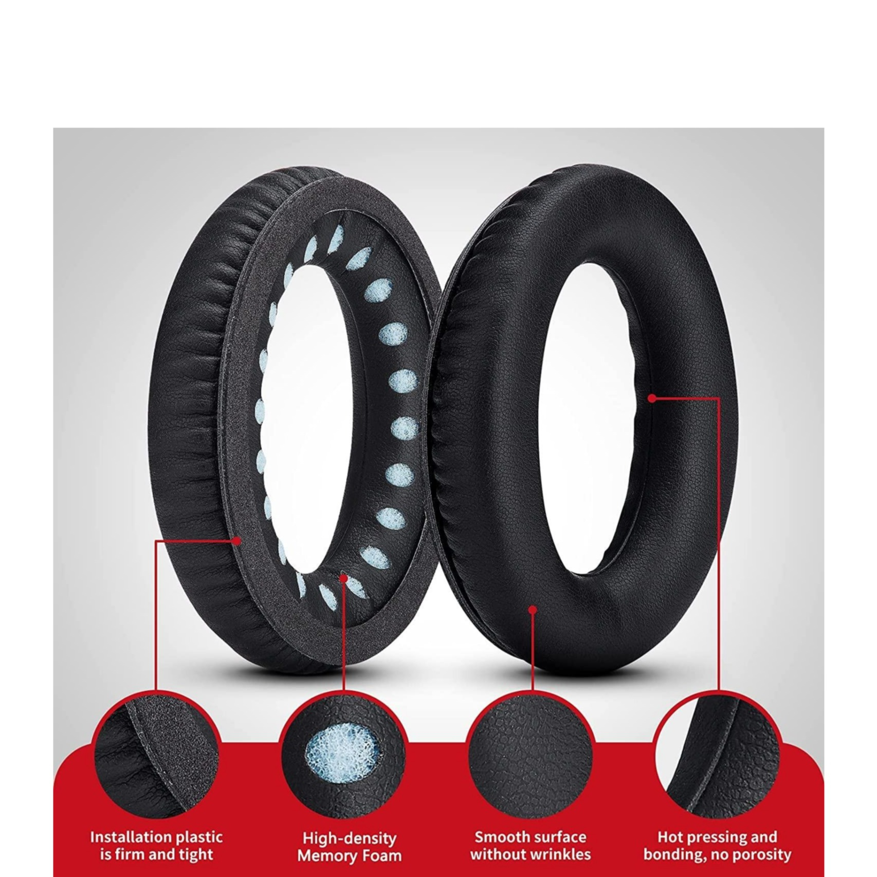 (2er Set) Bose Quietcomfort 2/15/25/35 Ae2 Ae2i Ae2w, Bose SoundTrue Kopfhörer Ersatz Ohr Polster Kissen - Schwarz (AllBlack)