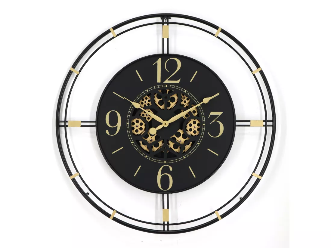 Horloge murale industrielle en métal - D. 70 cm - Noir et doré - SEDONA