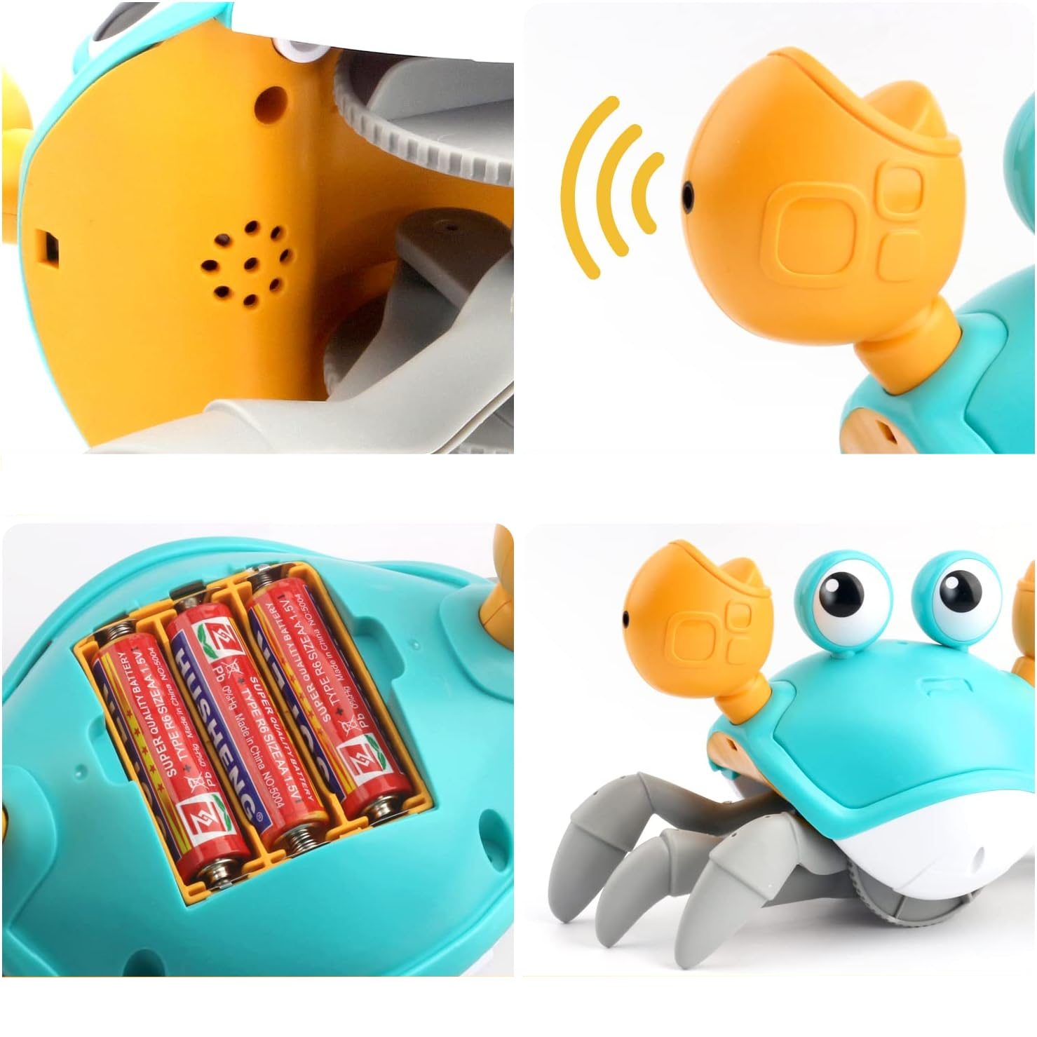 Krabbelnde Krabbe Interaktives Kinder Lern Spielzeug mit Musik   Automatischer Hindernisvermeidung (Batteriebetrieben) - Blau / Gelb