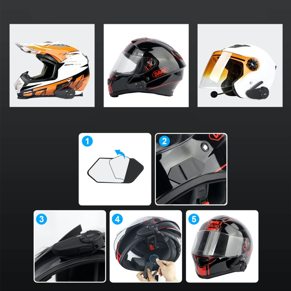 Spritzwasserfestes (IP65) Motorrad Helm Intercom Bluetooth Headset FM Radio 800m Reichweite (bis zu 7 Benutzer)