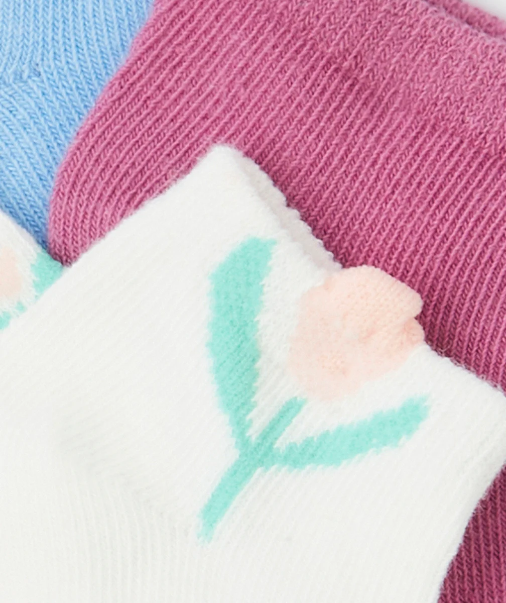 lot de 5 paires de socquettes bébé fille colorées thème fleuri