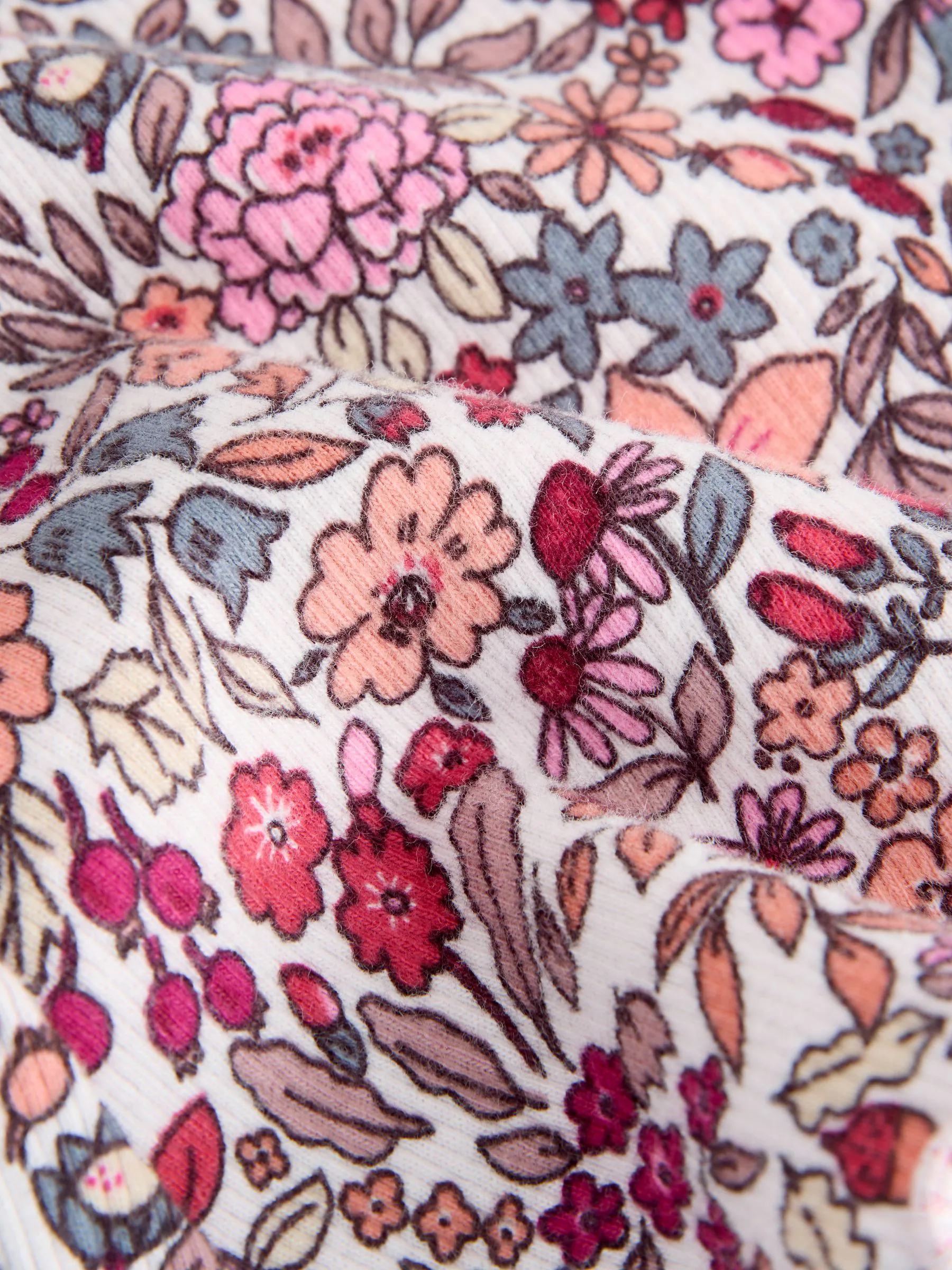 Ecru met fijne bloemenprint - Geribbelde flare legging (3 mnd-7 jr)