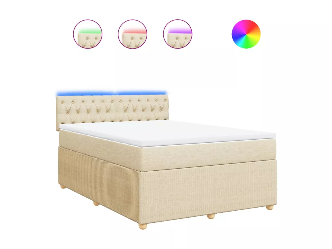 Sommier à lattes de lit avec matelas Crème 160x200 cm Tissu
