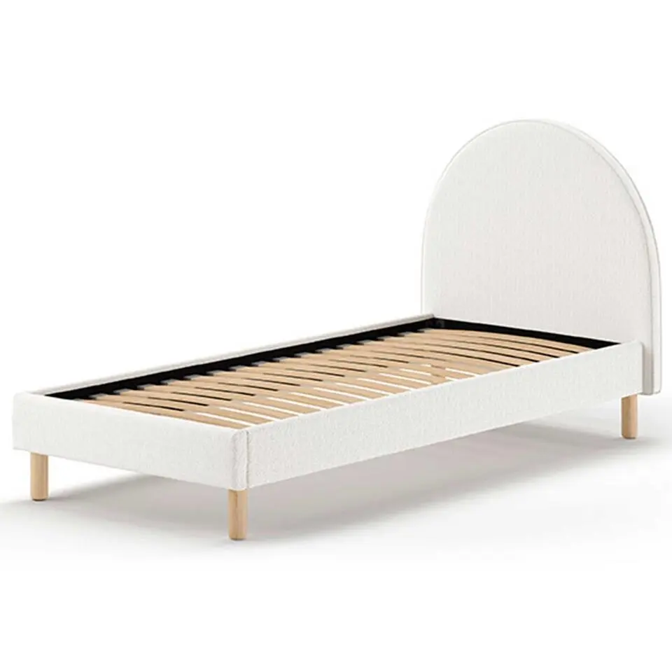 Eenpersoonsbed Maeva - 212x97x107 cm - Witte bouclé stof