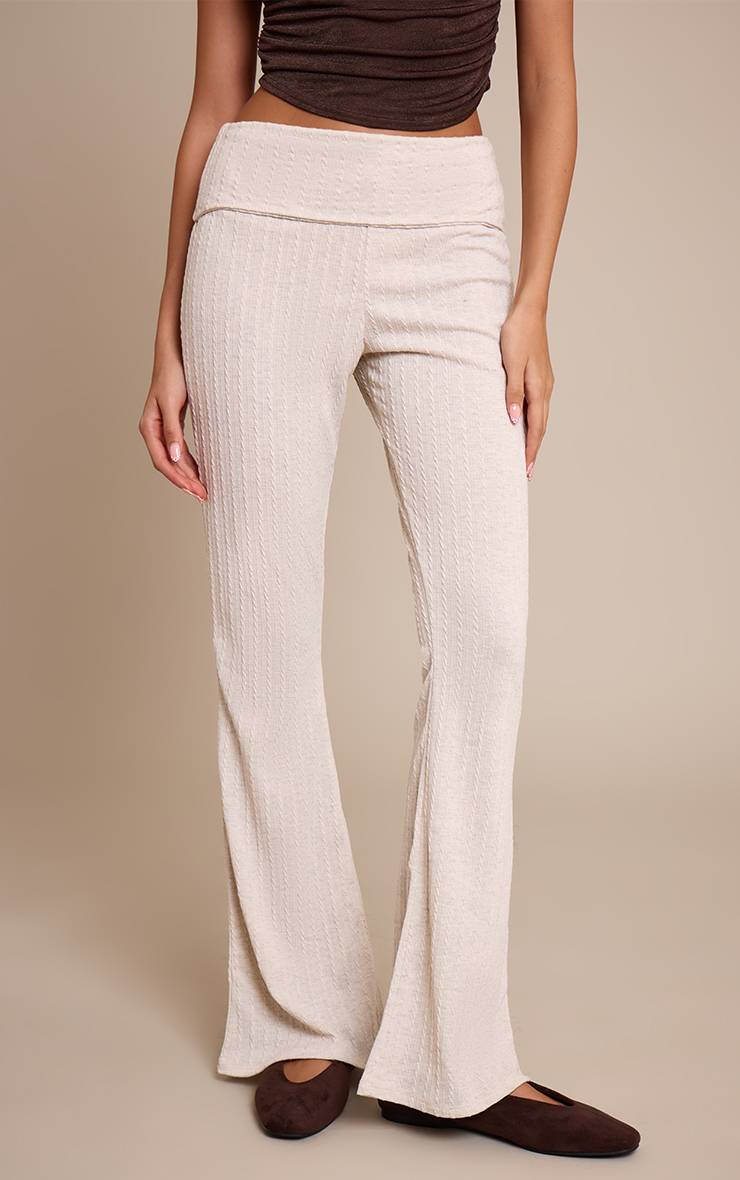 Gris Pierre Pantalon Évasé À Revers En Jersey Texturé Torsadé