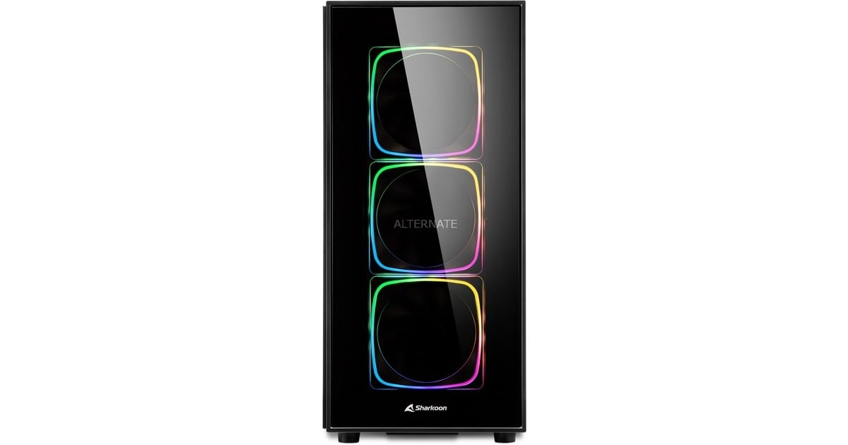 SharkoonTG6 RGB midi tower behuizing  (Zwart | 4x USB-A | RGB | Tempered Glass)