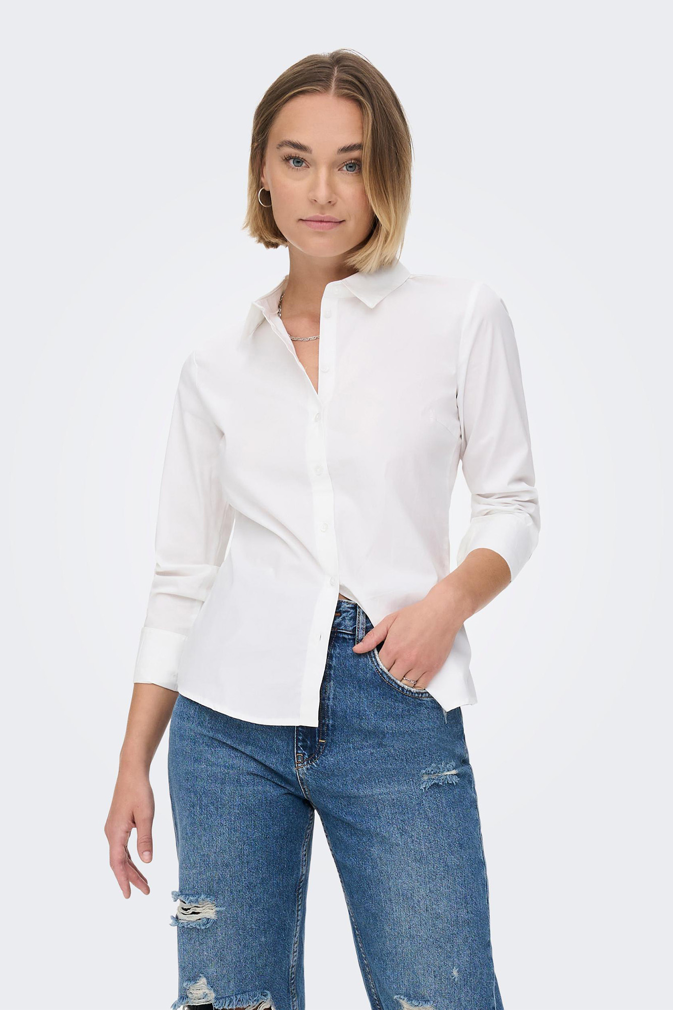 Camisa de manga comprida com gola de lapela