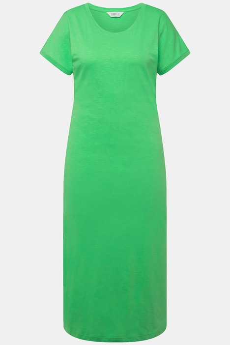 Jersey-Maxikleid, Rundhals, Halbarm, Seitenschlitze