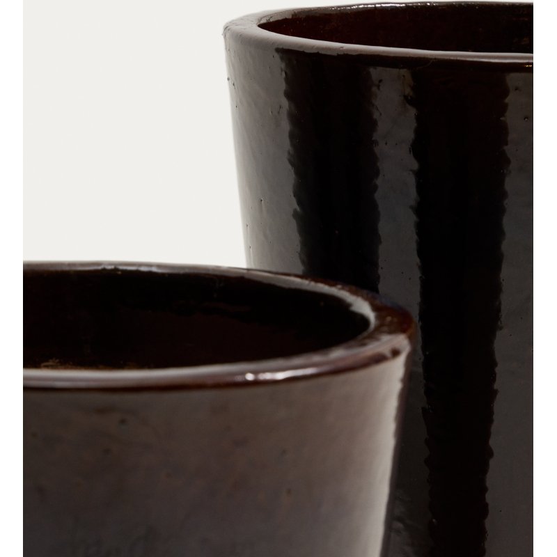 Ensemble Rotja de 3 pots de fleurs en terre cuite, finition grenat émaillée Ø 26 / 35 / 47 cm