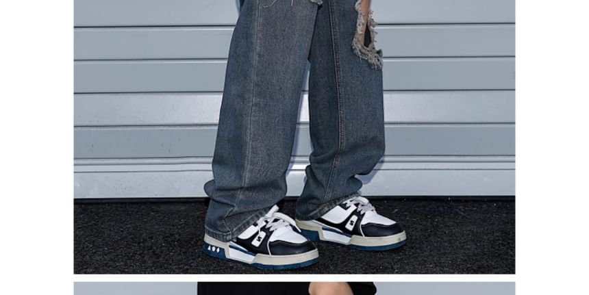Trimecca - Hoge taille jeans met wijde pijpen en versleten look