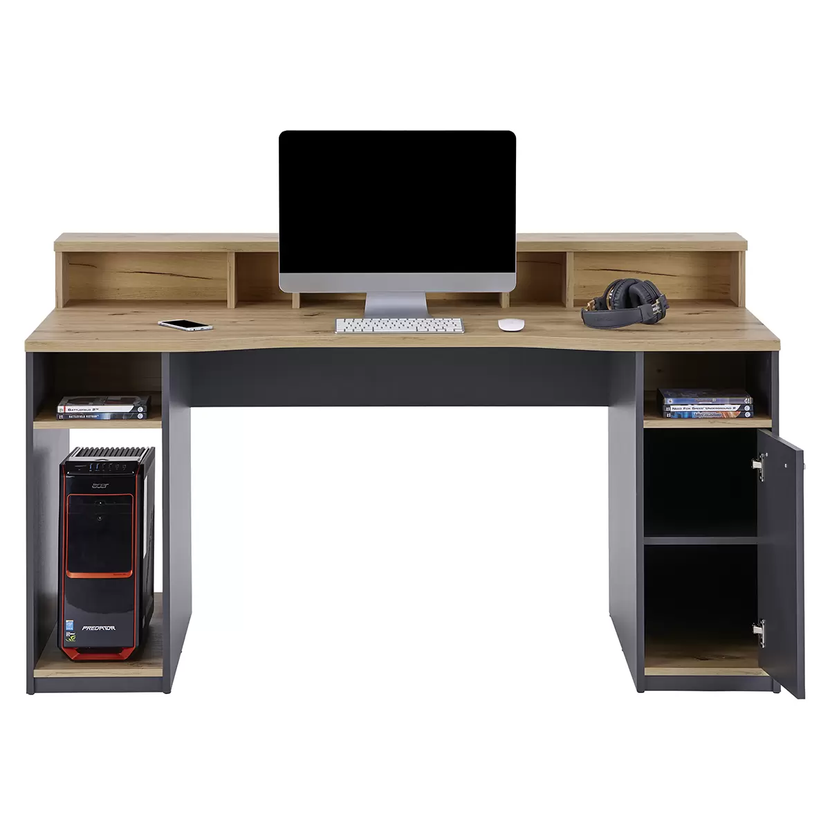 Gaming Tisch Speed braun,anthrazit,Eiche