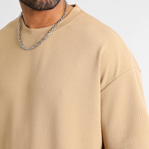 Tee Shirt Texturé Waffle Large 0211 Beige Foncé