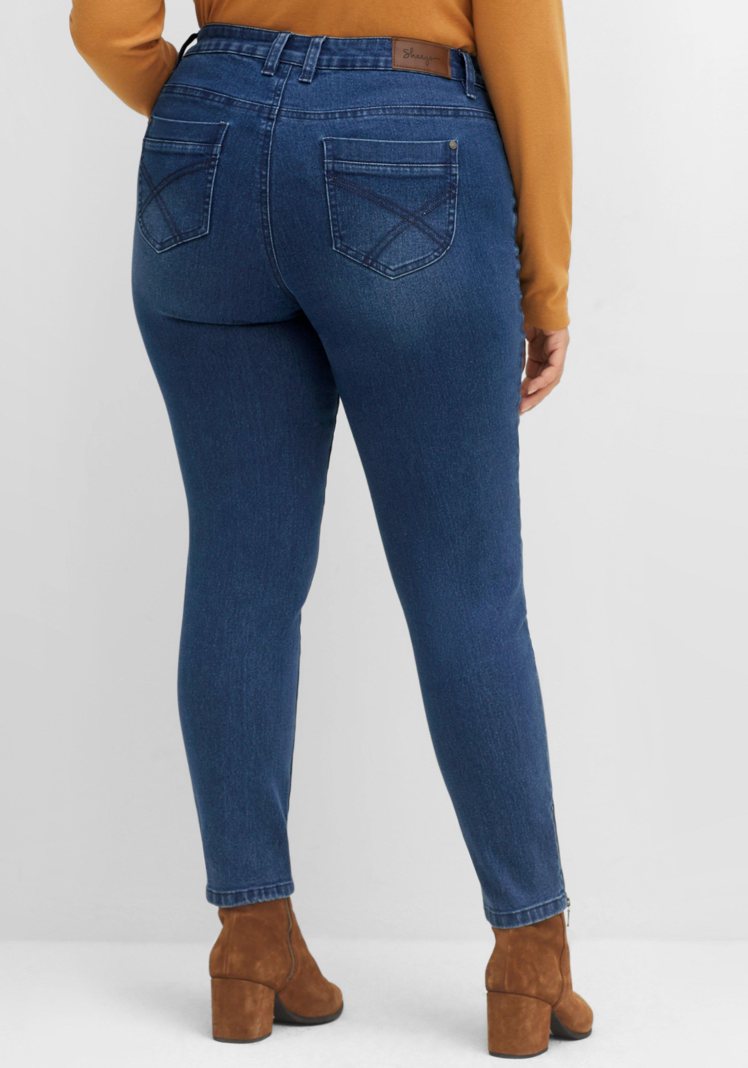 Schmale Jeans mit Zippern am Saumabschluss