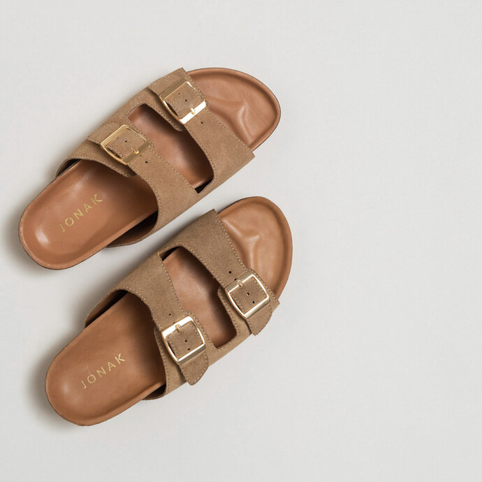 Mules à brides  en croute beige