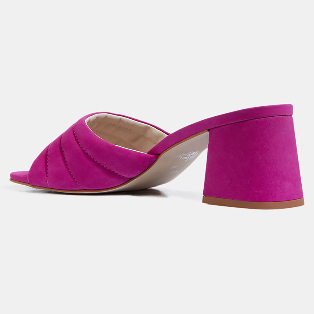 Galeries Lafayette Mules à talon en Cuir matelassées fuchsia - Talon 6 cm