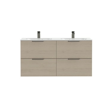 Tiger badkamermeubel Studio 120cm naturel eik/wit met platte RVS greep