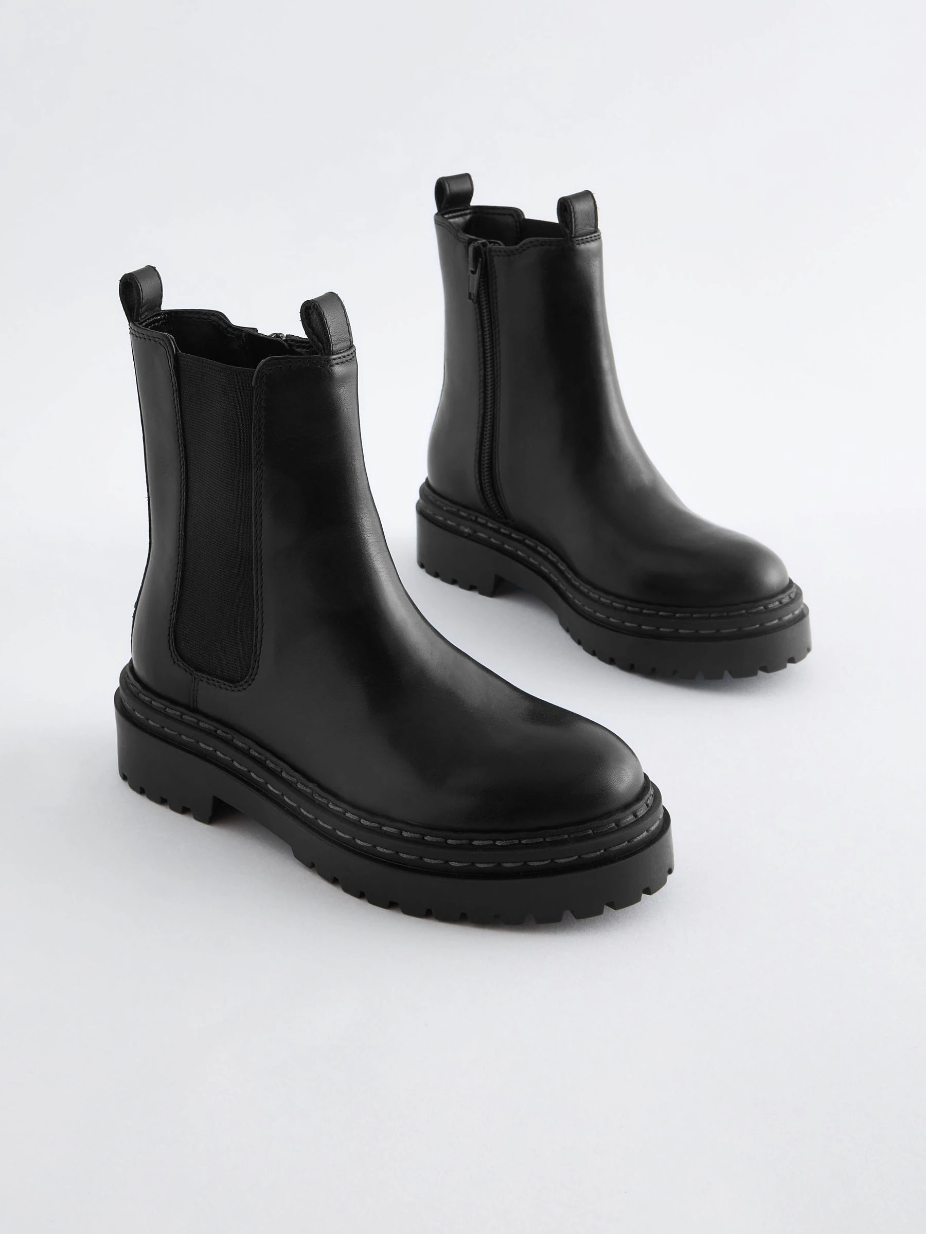 Zwart - Leren Chunky Chelsea Boots