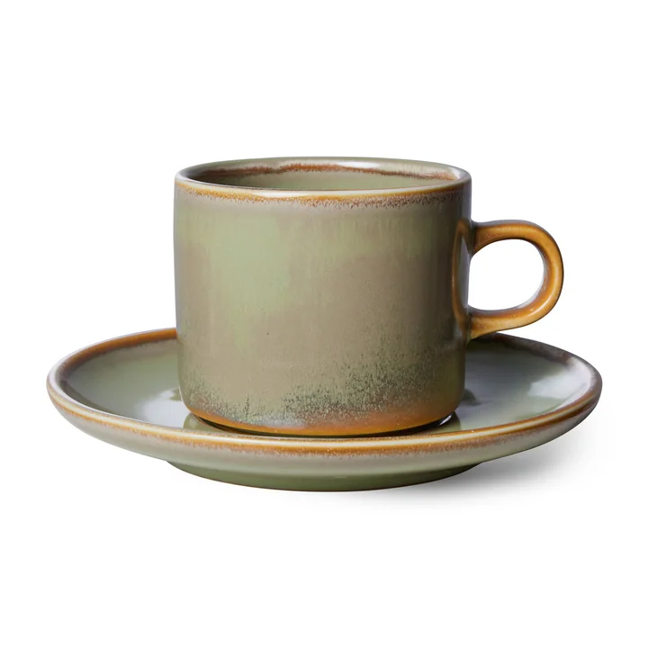 HKliving - Chef Ceramics Tasse mit Untertasse, 220 ml, moss green