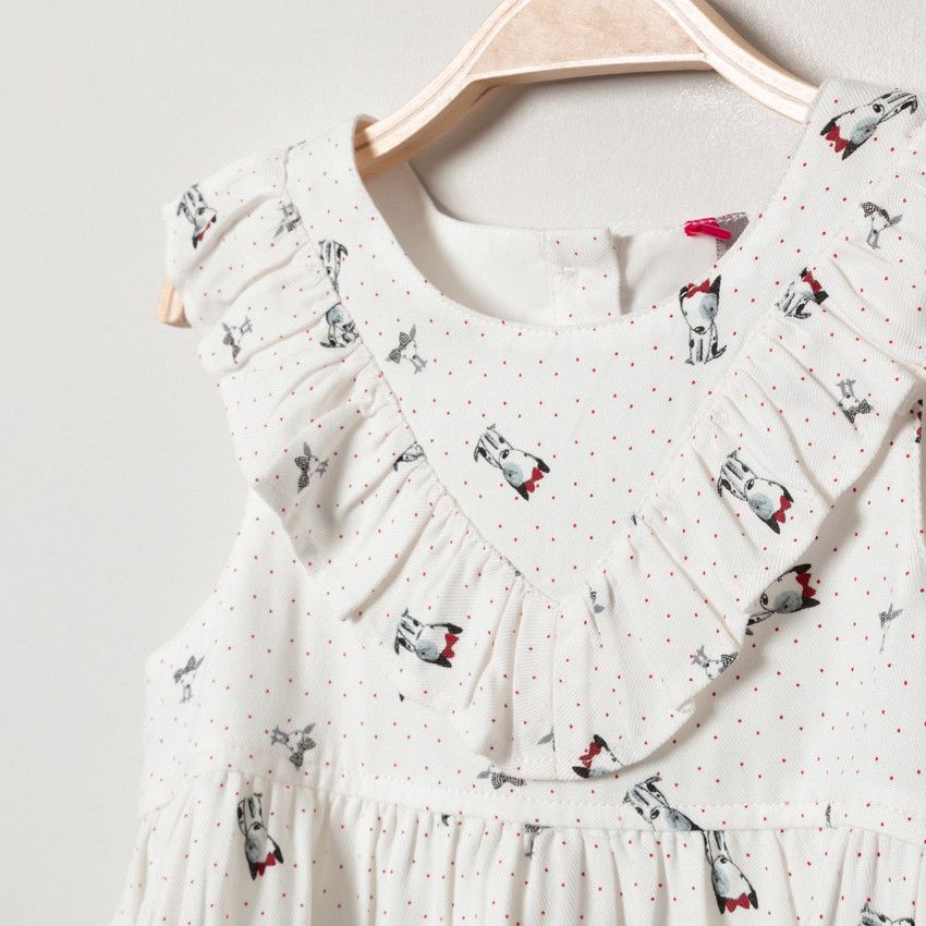 Robe sans manches à chiens imprimés all-over - Ecru