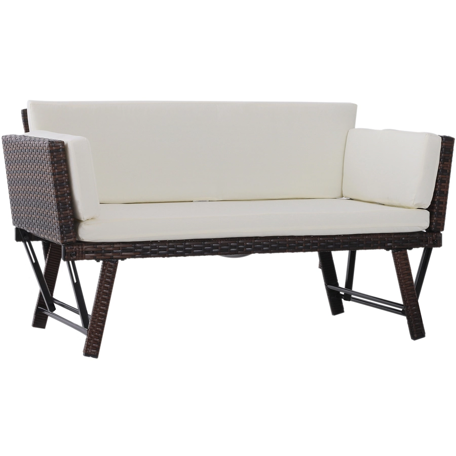 Outsunny Gartensofa mit klappbaren Armlehnen braun, beige