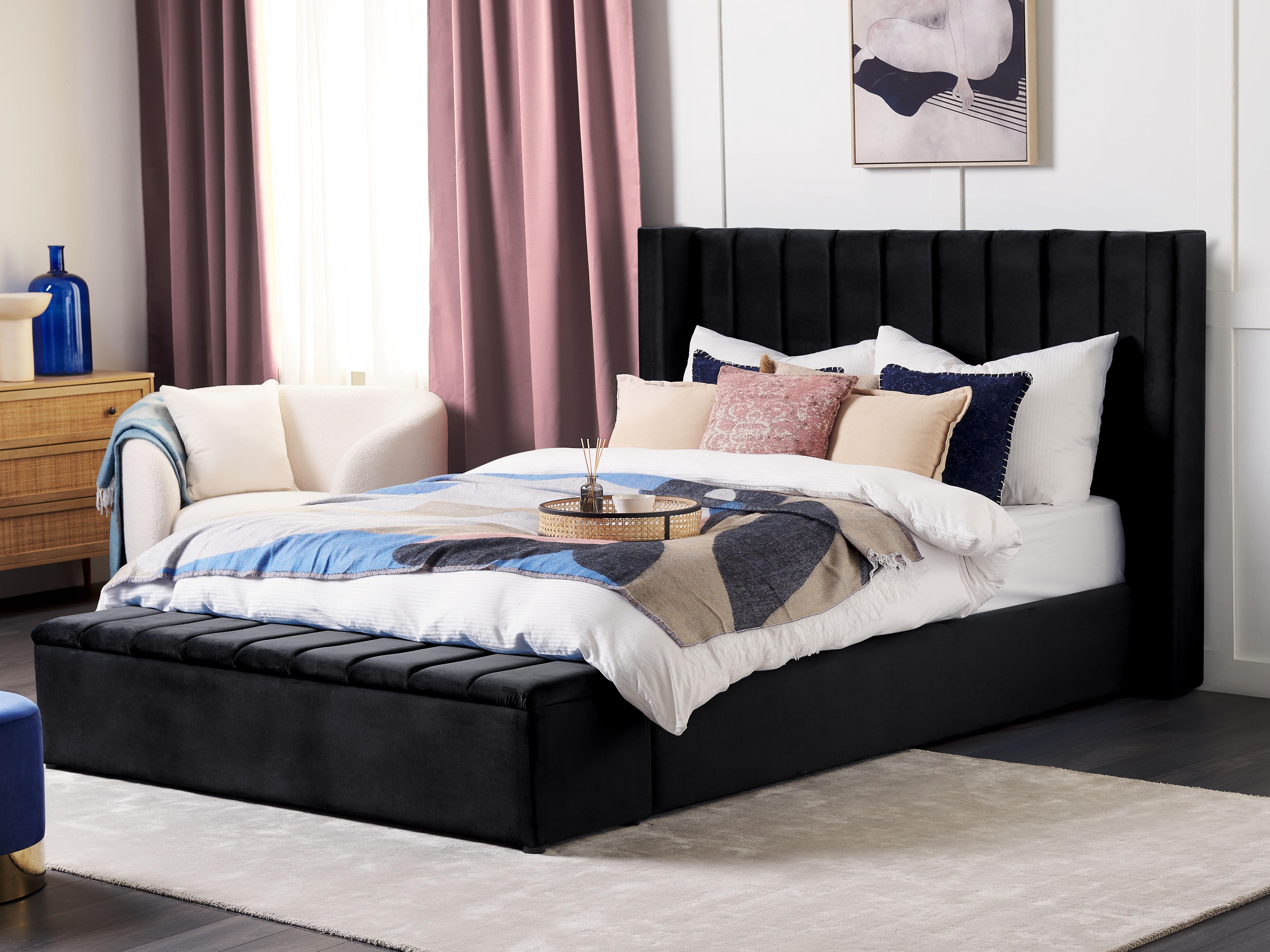 Bed met opbergbankje Fluweel NOYERS 180 x 200 cm Zwart