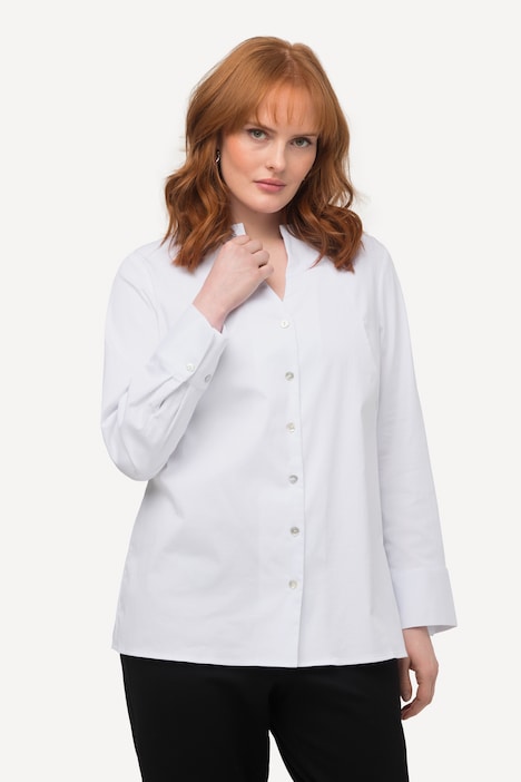 Bluse, Kelchkragen, A-Linie, 3/4-Arm, Perlmuttknöpfe
