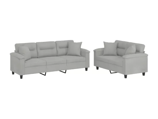 Ensemble de canapés 2 pièces coussins Gris clair Tissu microfibre