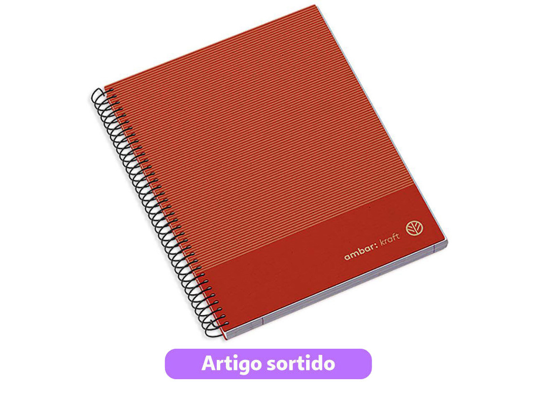 CADERNO ESPIRAL A5 AMBAR KRAFT CAPA DURA QUADRICULADO 100 FOLHAS CORES SORTIDAS